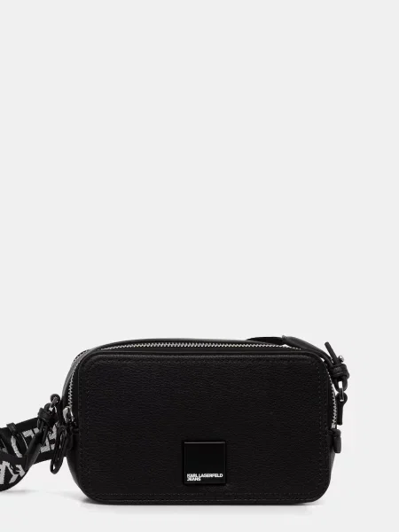 Geanta crossbody Karl Lagerfeld Jeans din piele cu autograf negru