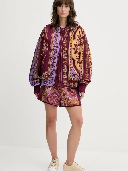 Шорти adidas x Farm Rio візерунок висока посадка бордовий