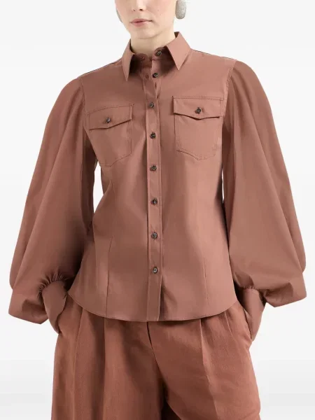 Koszula Brunello Cucinelli z kieszeniami na rękawach brązowa