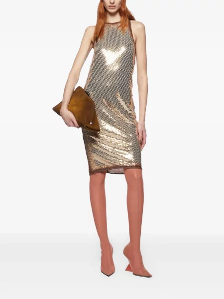 Rochie mini The Attico cu paiete de costum auriu