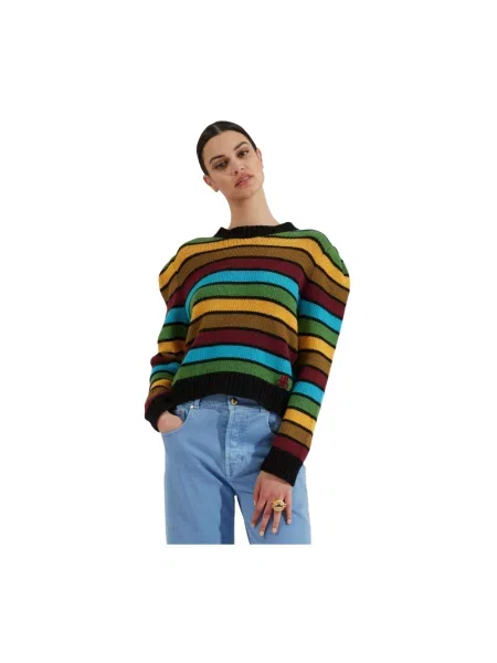 Sweter La Doublej wełniany w paski z paskiem