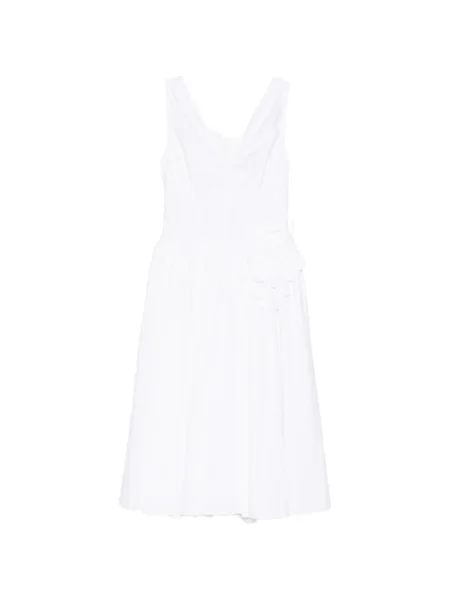 Rochie midi Prada cu model floral cu decolteu în V până la genunchi alb