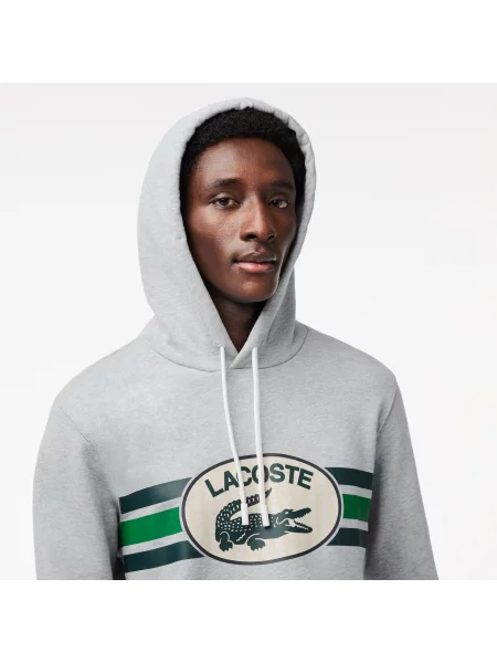 Lacoste Bluza Z Kapturem Z Nadrukiem Classic Fit szara