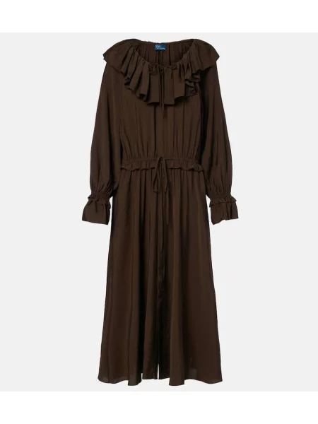 Rochie midi Polo Ralph Lauren cu volane până la genunchi de costum maro