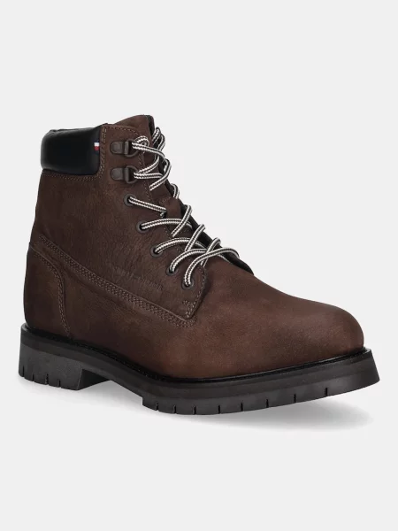 Tommy Hilfiger buty wysokie skórzane FLEX TH OUTDOOR W NBK BOOT brązowy