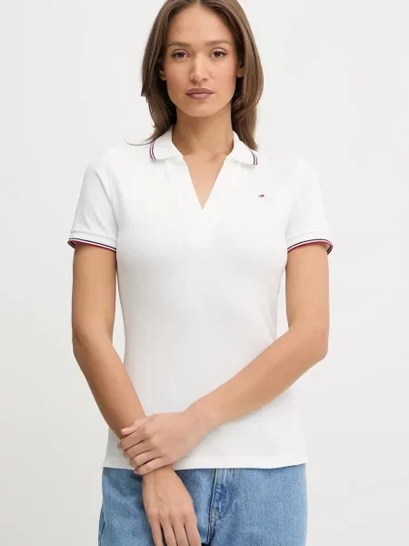Тениска с яка Tommy Hilfiger дамска бяло