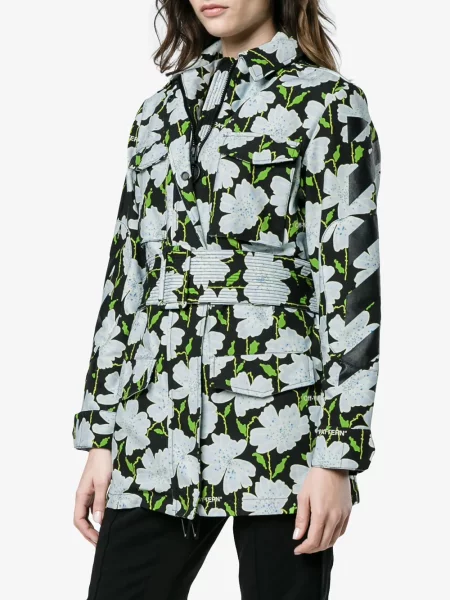 Geacă Off-white cu model floral alb