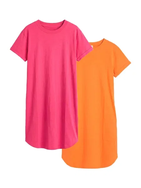 Lekka sukienka T-shirtowa z bawełny organicznej z przędy przędza mieszankowej zestaw 2 szt. pomarańczowa