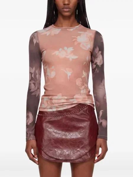 Top Diesel cu model floral cu imagine din jerseu roz