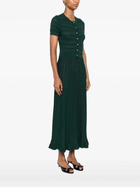 Rochie midi Sandro tricotate cu volane verde