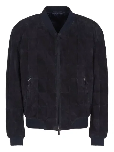 Geacă bomber Giorgio Armani din piele de căprioară albastru