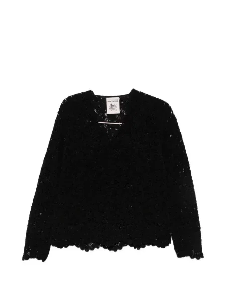 Pulover Semicouture cu decolteu în V din dantelă negru