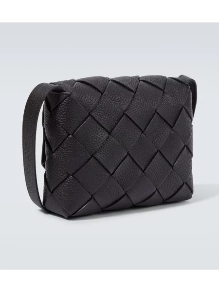 Usnjena torba crossbody Bottega Veneta črna