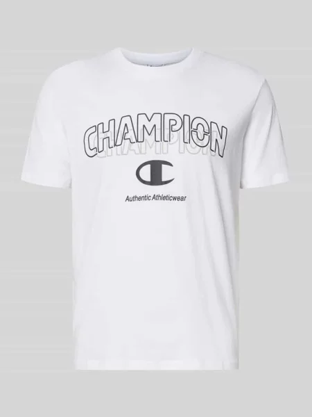 T-shirt z nadrukiem z logo i okrągłym dekoltem Champion biała
