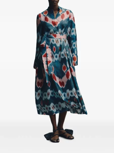 Rochie midi Erdem de mătase cu imagine albastru