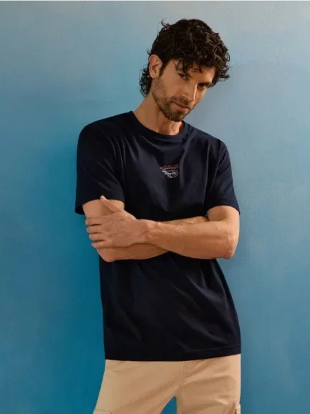 Sinsay koszulka z nadrukiem krewetki granatowy