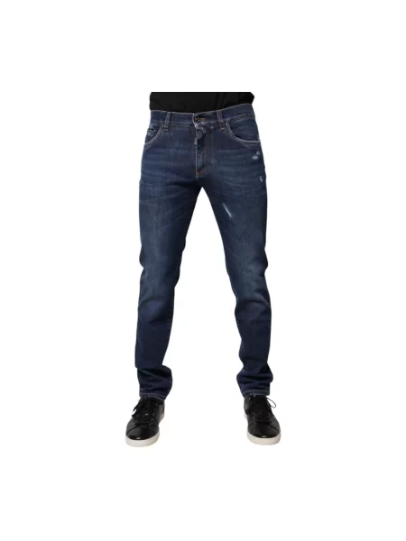 Skinny jeansy skinny Dolce And Gabbana z przetarciami niebieskie