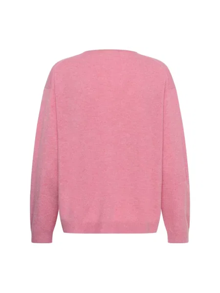 Sweter Inwear wełniany z dekoltem w serek różowy