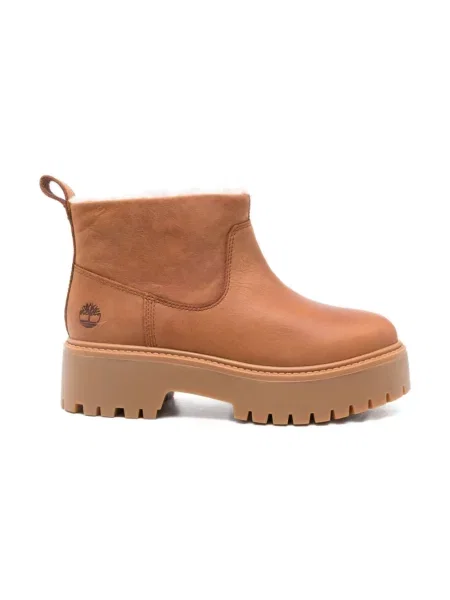 Botki Timberland skórzane na platformie brązowe