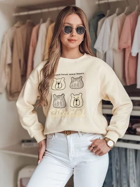 Bluza oversize z misiami MISOBEARS ecru Dstreet