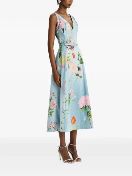 Rochie midi Oscar De La Renta cu imagine albastru