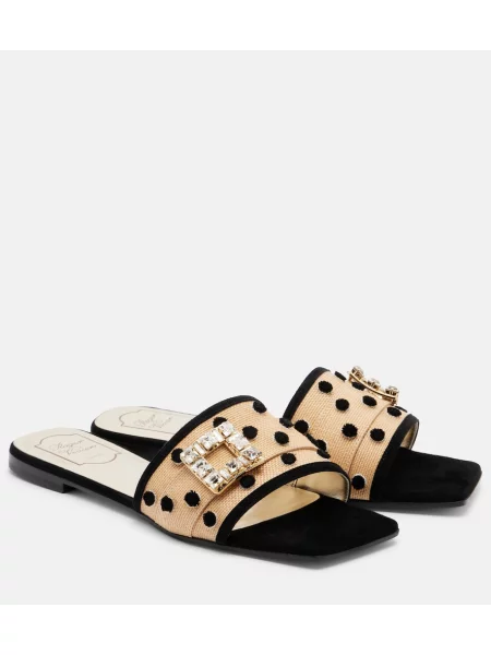 Sandale Roger Vivier cu buline din canvas bej