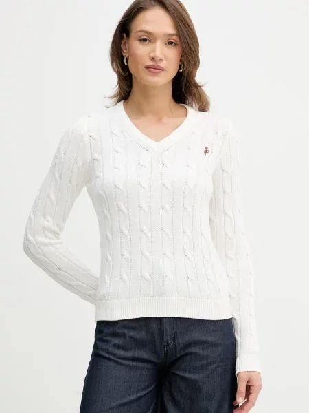 Tricou polo U.s. Polo Assn. cu decolteu în V bej
