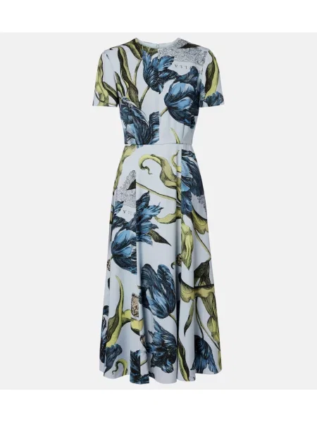 Rochie midi Erdem cu model floral până la genunchi de costum albastru