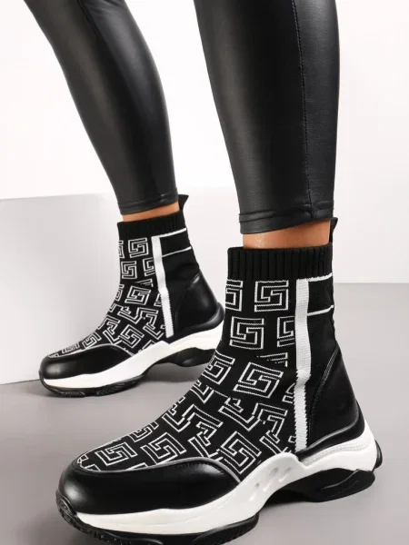 Sneakerși Șosete Talpă Groasă Plată Parnelia negri