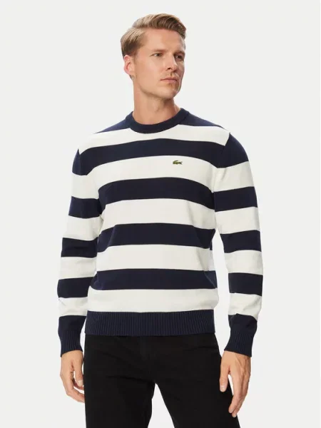 Sweter w kroju regular fit z czystej bawełny Lacoste granatowy