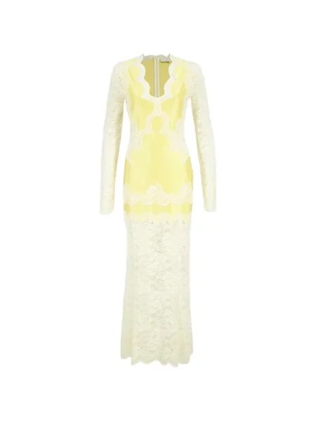 Lung rochie maxi Rabanne din dantelă galben