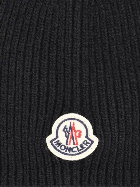 Pletený čepice Moncler s autogramem černý
