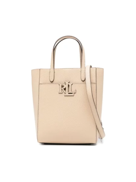Shopperka Lauren Ralph Lauren skórzana beżowa
