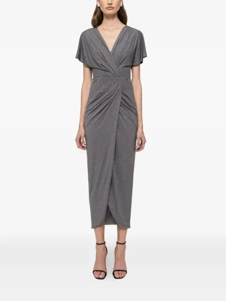 Rochie maxi Nissa cu decolteu în V de costum gri