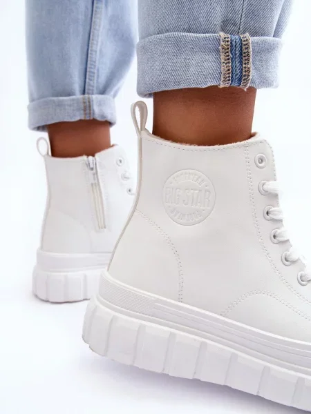 Usnjene prešito superge Big Star Shoes z vezalkami bela