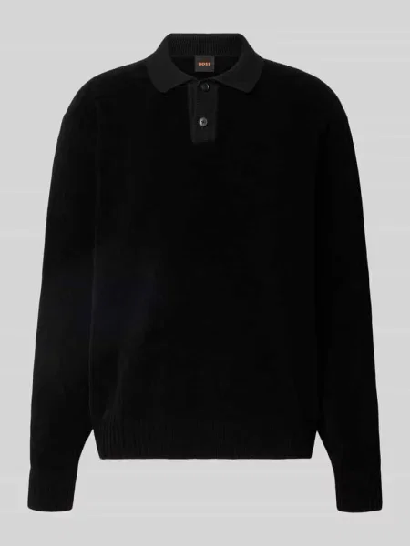 Sweter z kołnierzykiem polo Kipolo Boss Orange czarna