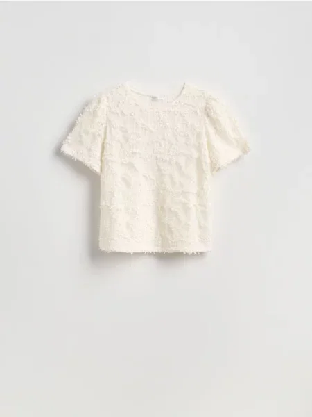 Reserved Tricou din cu aspect șifonat crem