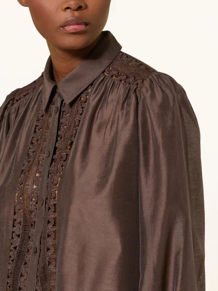 Van Laack Bluzka Koszulowa Vl-Alwia-Pb Z Koronką braun