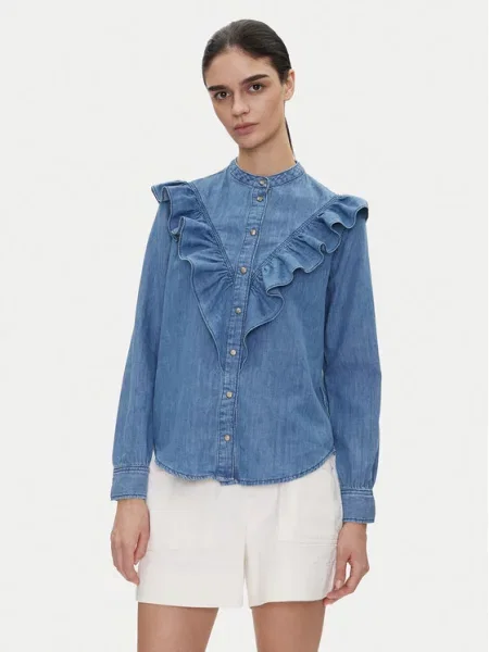 Bluzka koszulowa z listwą na zatrzaski model ‘KATIA’ Pepe Jeans niebieska