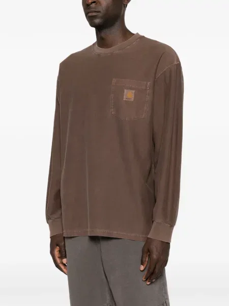 Μπλούζα Carhartt Wip τσέπες patch με αυτόγραφο καφέ