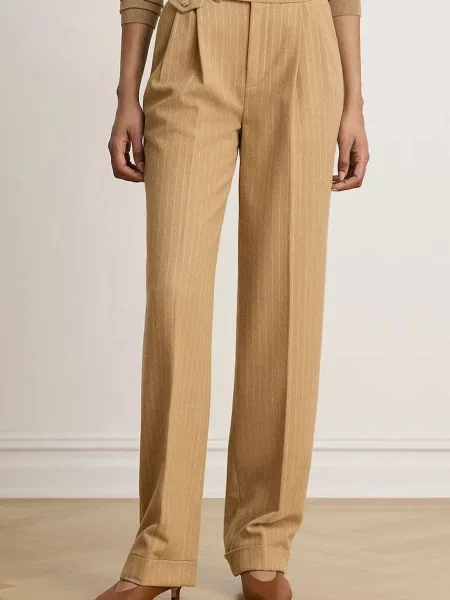 Lauren Ralph Lauren pantaloni de costum pentru femei cu lână maro