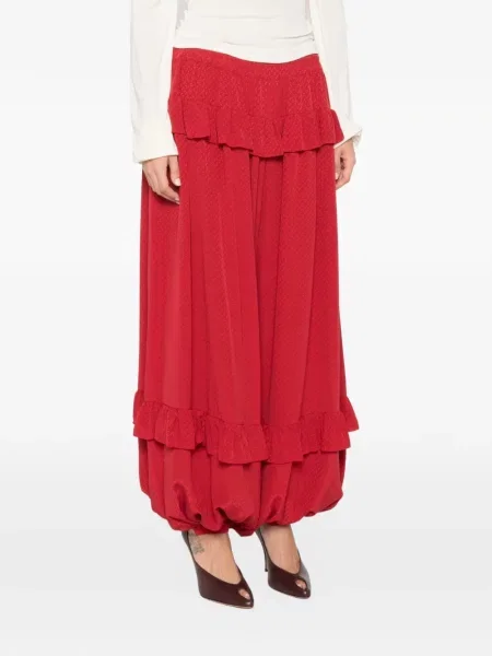 Pantaloni Chloé de mătase cu volane roșu