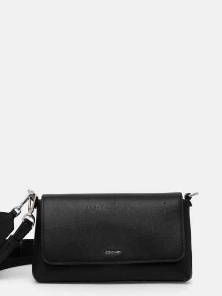 Lniana torebka crossbody Calvin Klein czarna