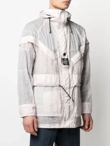Geacă Stone Island cu glugă cu strasuri roz