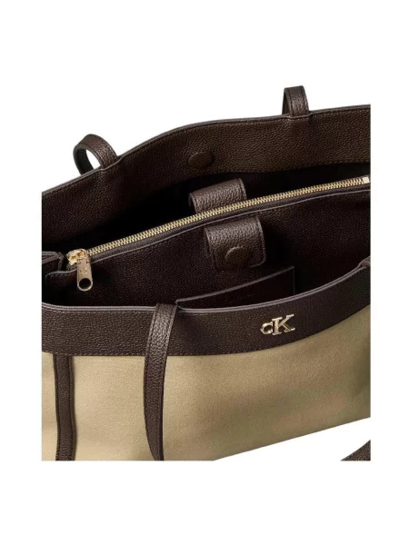 Calvin Klein Kabelka Ck Canvas Medium Tote Béžová zelená