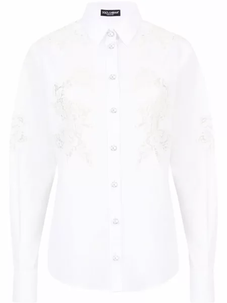 Cămașă Dolce & Gabbana ajurata din poplin alb