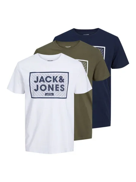 JACK & JONES Tricou HARRISON alb / verde / albastru închis