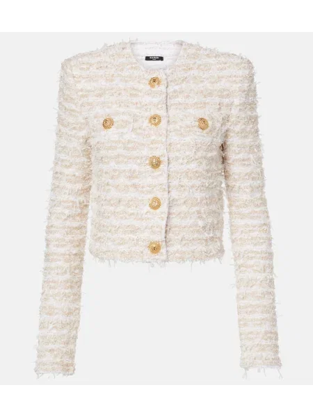 Geacă Balmain din tweed alb
