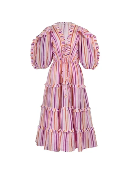 Rochie Celia B cu dungi de costum roz
