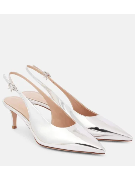 Pantofi cu toc Gianvito Rossi din piele slingback argintiu
